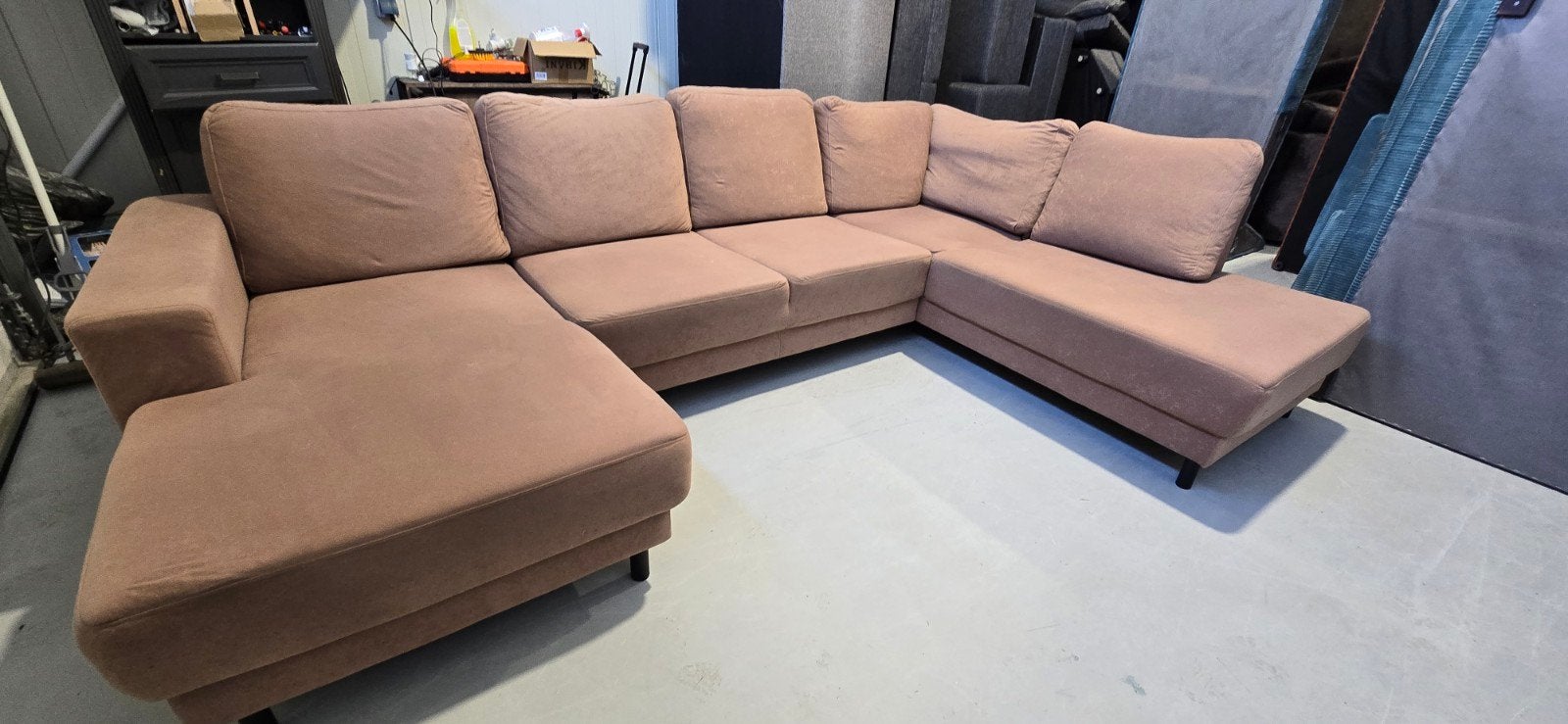 U-bank zitmax bruin/taupe met losse rugkussens, Ophalen, Gebruikt, 300 cm of meer, Metaal