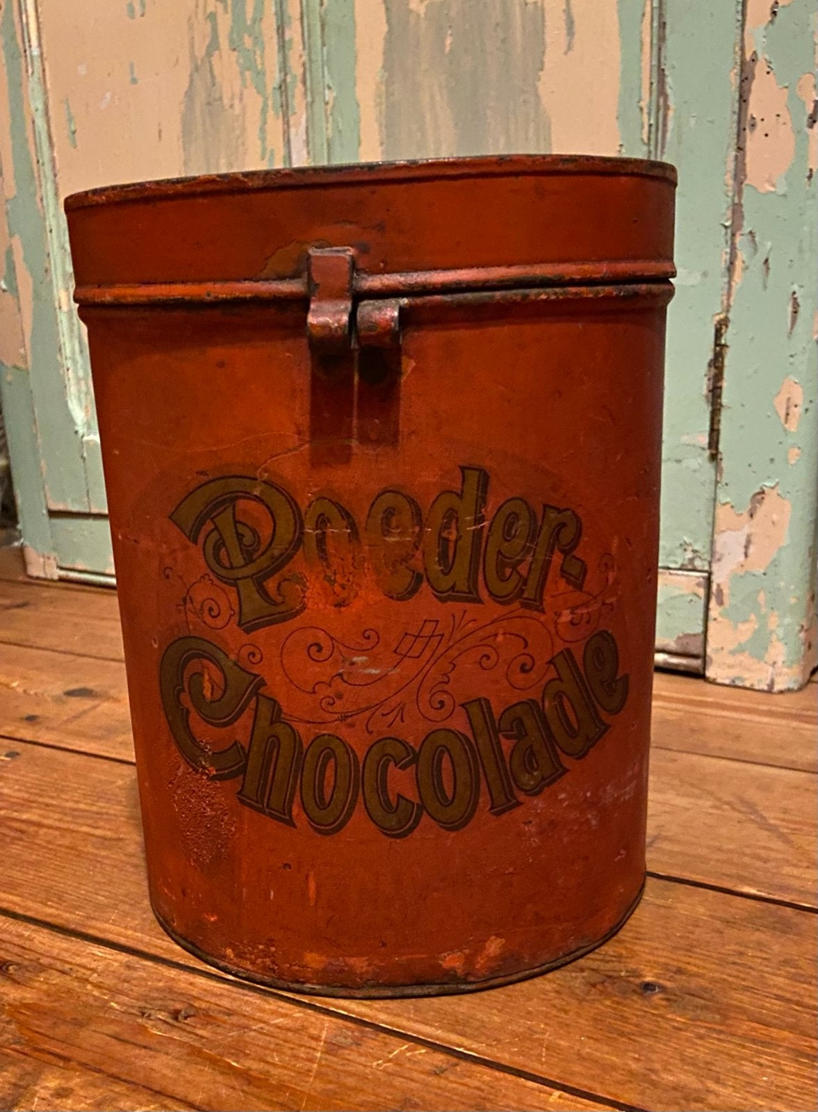 Antieke Rode Poeder Chocolade Blik, Ophalen of Verzenden