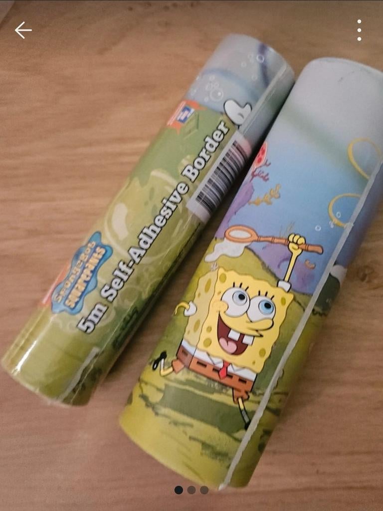2x Zelfklevende Spongebob Behangrand - 5 meter per stuk, Ophalen of Verzenden, Minder dan 10 m², Groen, Kinder, Cartoon, Spongebob