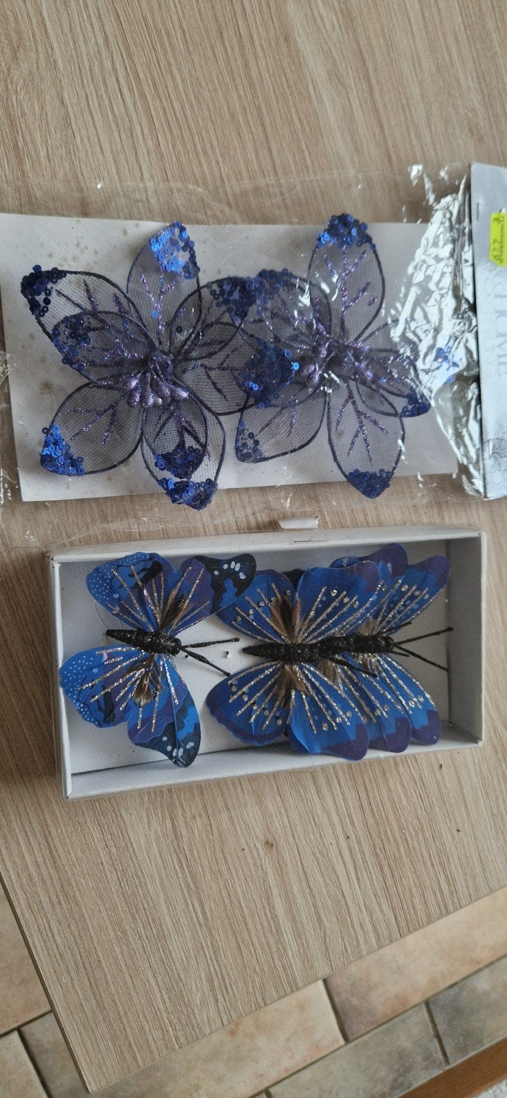 Decoratieve vlinders en bloemen - blauw, Huis en Inrichting, Ophalen, Zo goed als nieuw, Blauw, Textiel