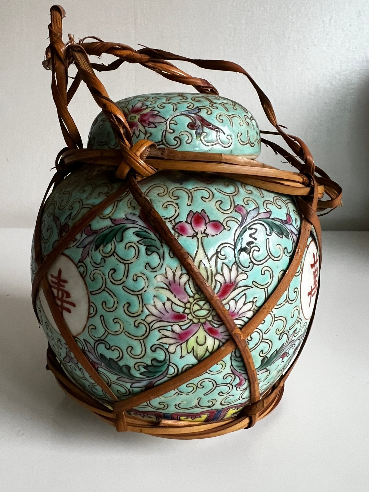 Vintage China Gemberpot Gevuld Turquoise Famille Rose 1900, Antiek en Kunst, Antiek | Keramiek en Aardewerk, Ophalen of Verzenden