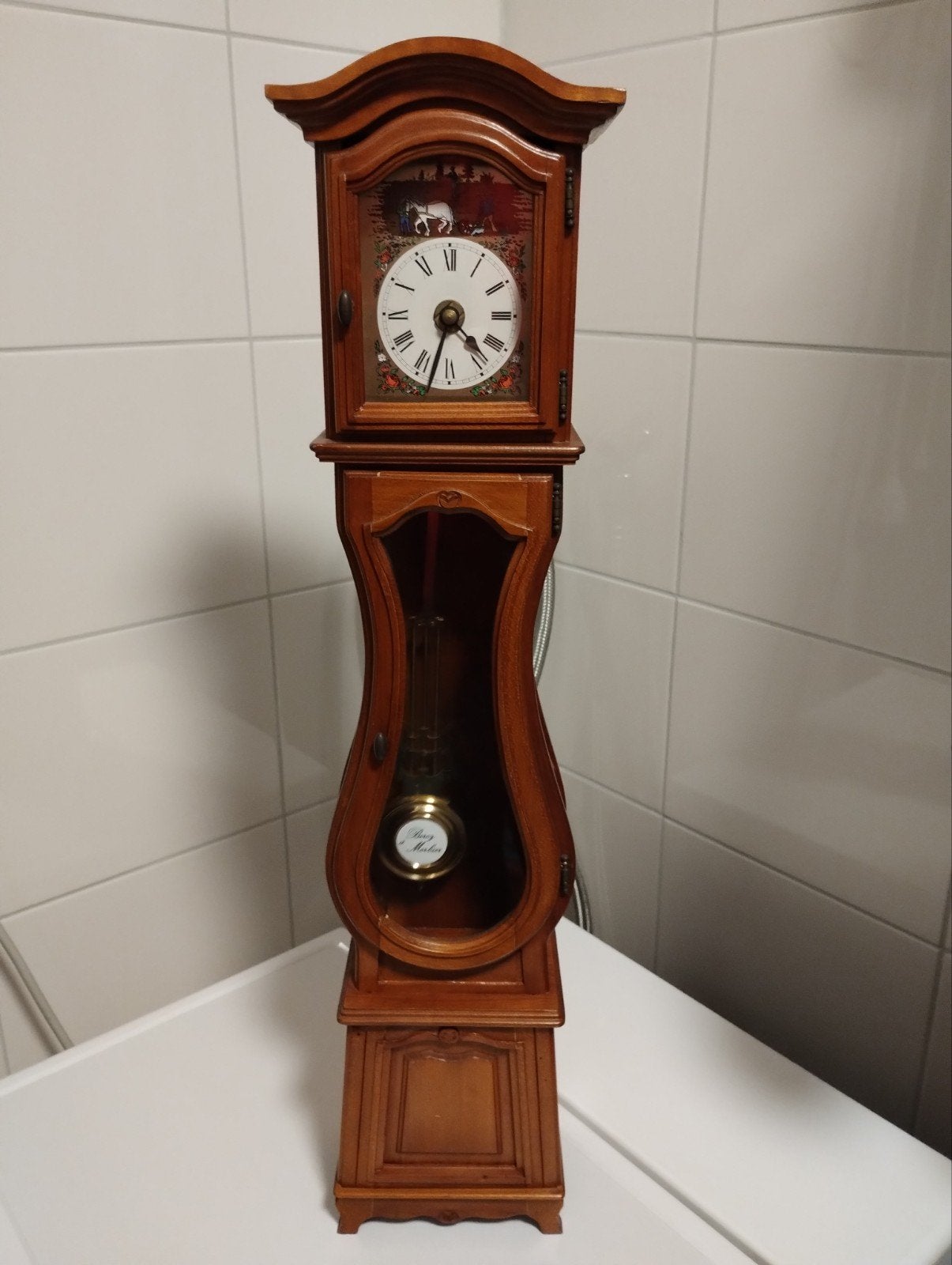 Houten mini staande klok, Antiek en Kunst, Antiek | Klokken, Ophalen of Verzenden