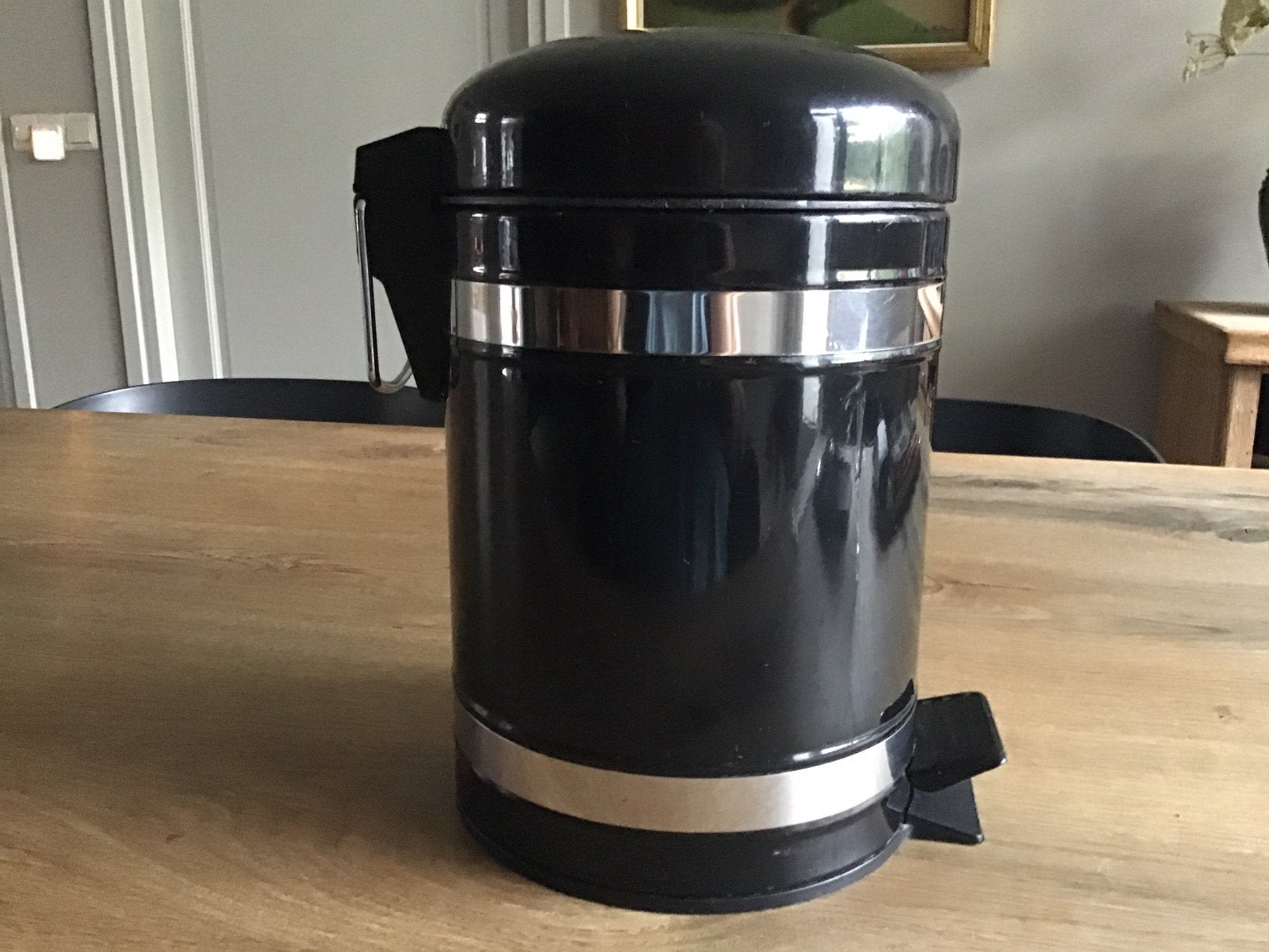 RETRO ZWART “ PEDAALEMMER “ MET BINNENEMMERTJE, Minder dan 10 liter, Ophalen of Verzenden, Zo goed als nieuw