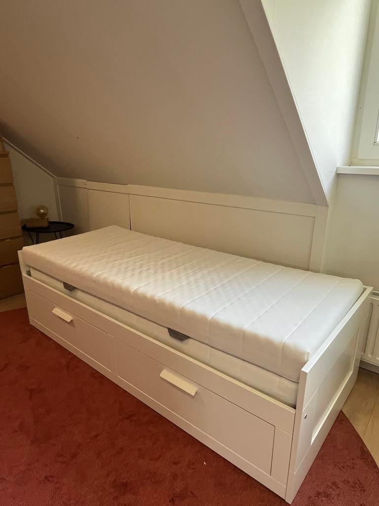 IKEA Brimnes bedbank met 2 matrassen en lades, Ophalen, Verstelbaar, Eenpersoons, Wit