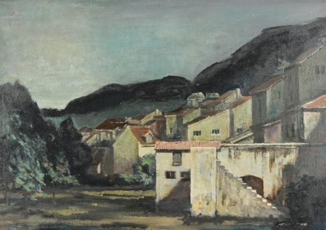 Paul van Eeden - zicht op bergdorp te Frankrijk, Antiek en Kunst, Ophalen of Verzenden