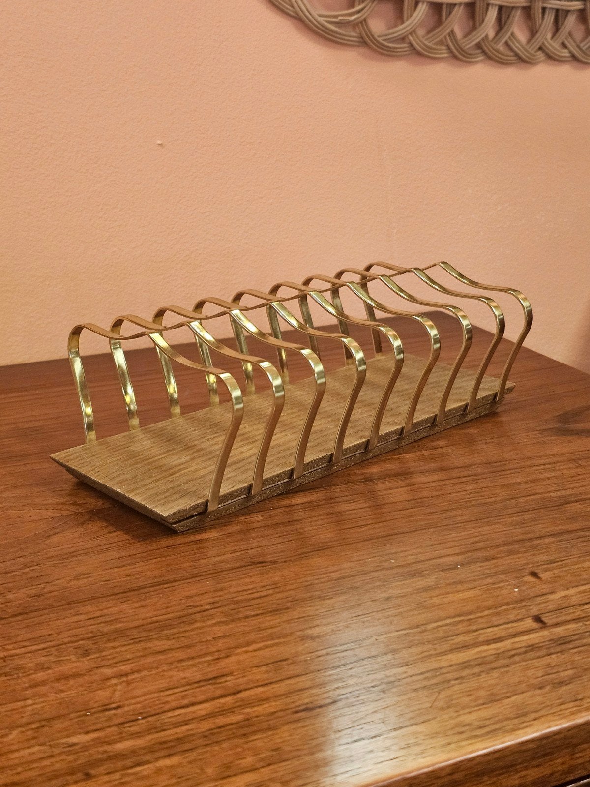 Vintage Messing Houten Brievenhouder/Organizer, Huis en Inrichting, Woonaccessoires | Overige, Vintage, Gebruikt, Niet van toepassing