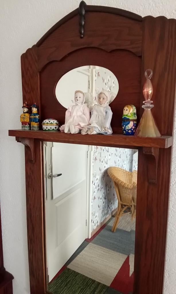 Antieke spiegel halspiegel, Ophalen of Verzenden, Rechthoekig