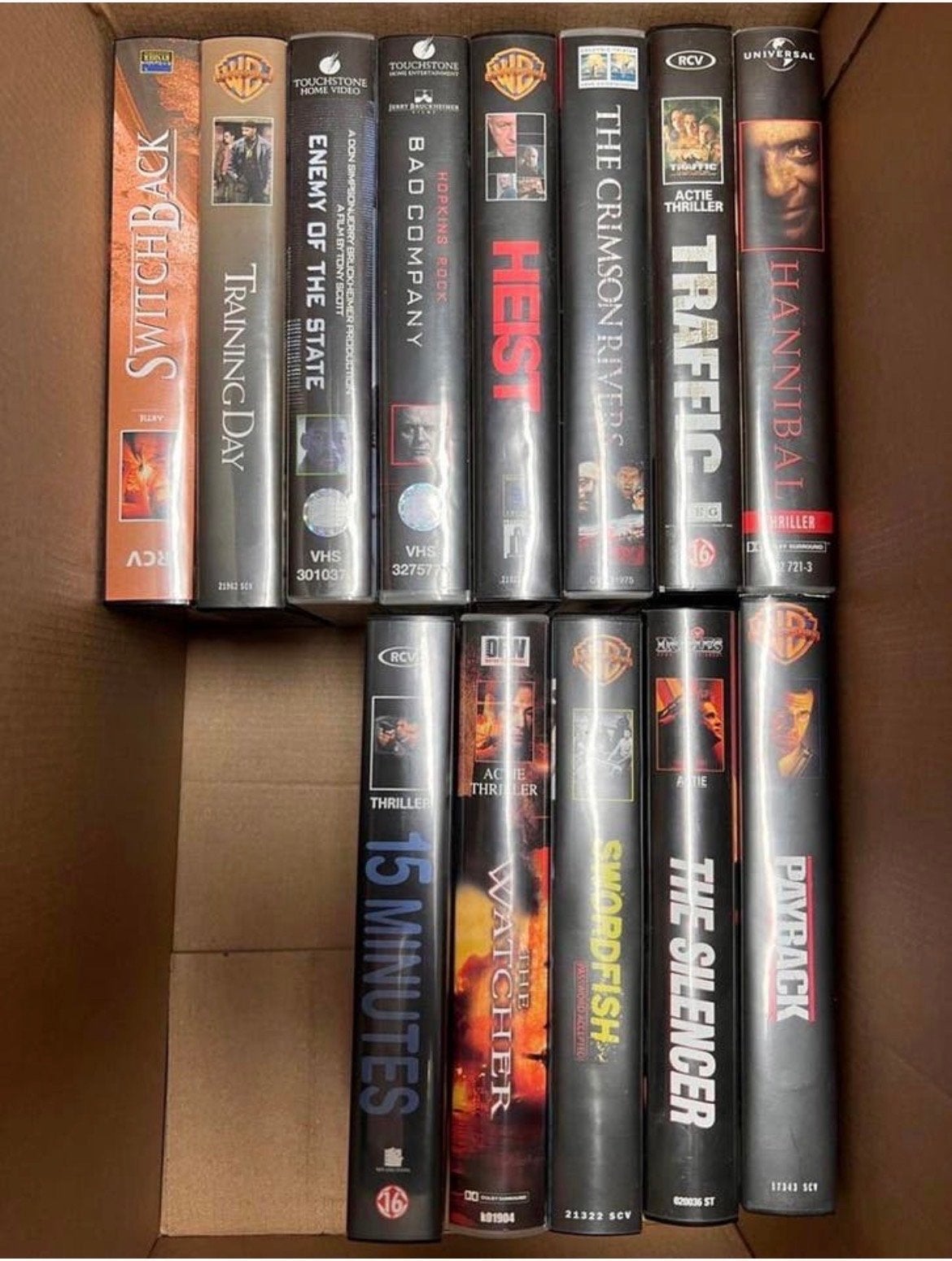 15 VHS Actie & Thriller Films: Training Day, Hannibal, Heist, Vanaf 16 jaar, Ophalen of Verzenden, Gebruikt, Actie en Avontuur