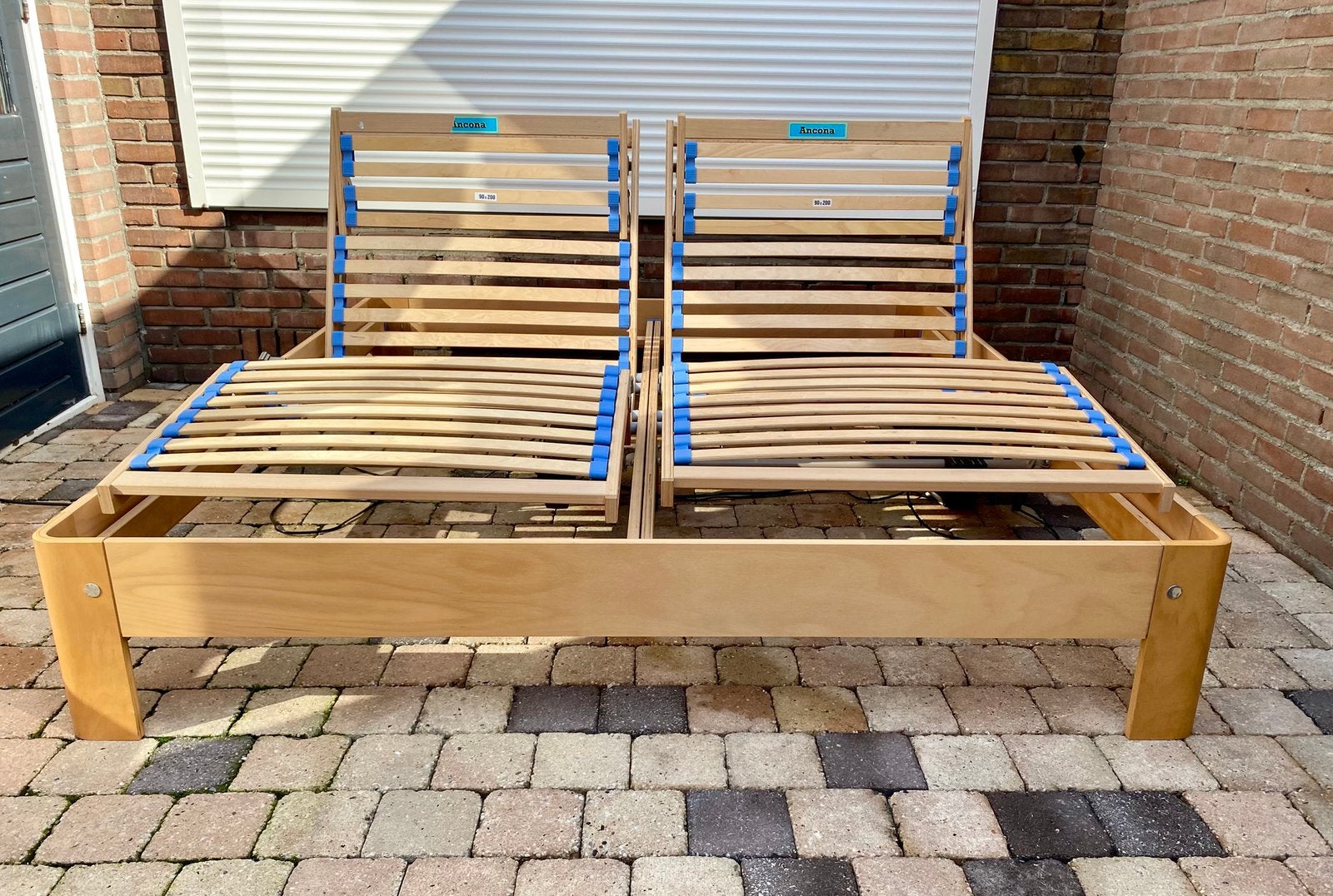 Auping auronde ombouw beuken elect verstelbare lattenbodems, Ophalen, Auping holland Deventer, Tweepersoons, 180 cm