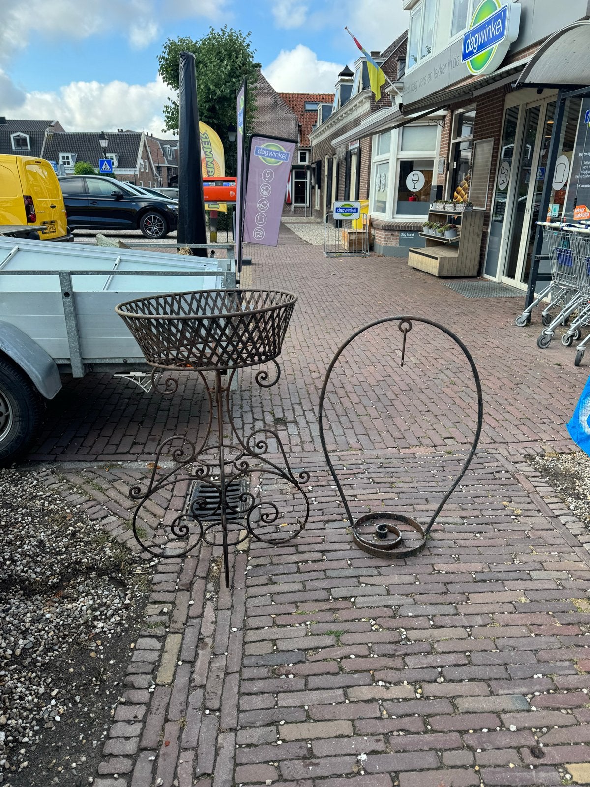 Sfeervolle gietijzeren/ijzeren plantenstandaards - brocante, Ophalen, Metaal, Gebruikt, Brocante