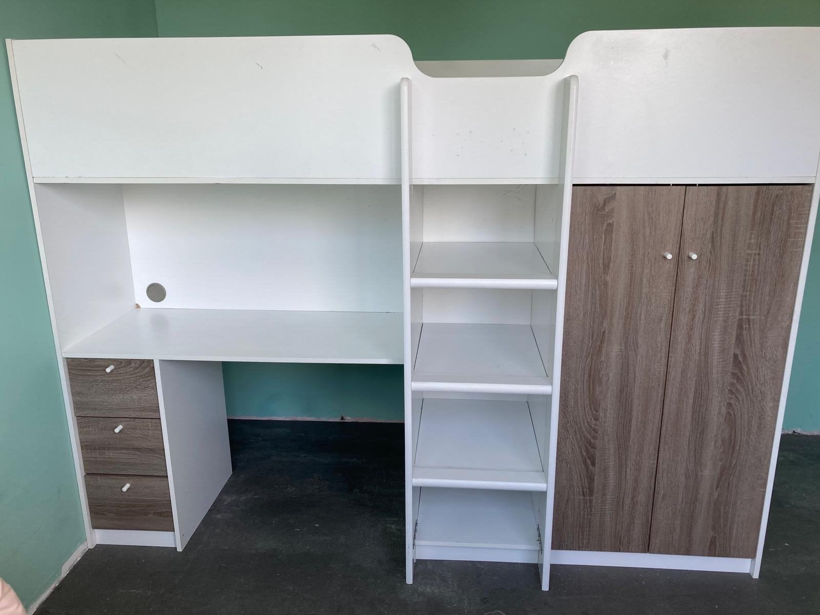Hoogslaper met bureau, kast en extra opbergruimte, Huis en Inrichting, Ophalen, Gebruikt, Eenpersoons, 200 cm