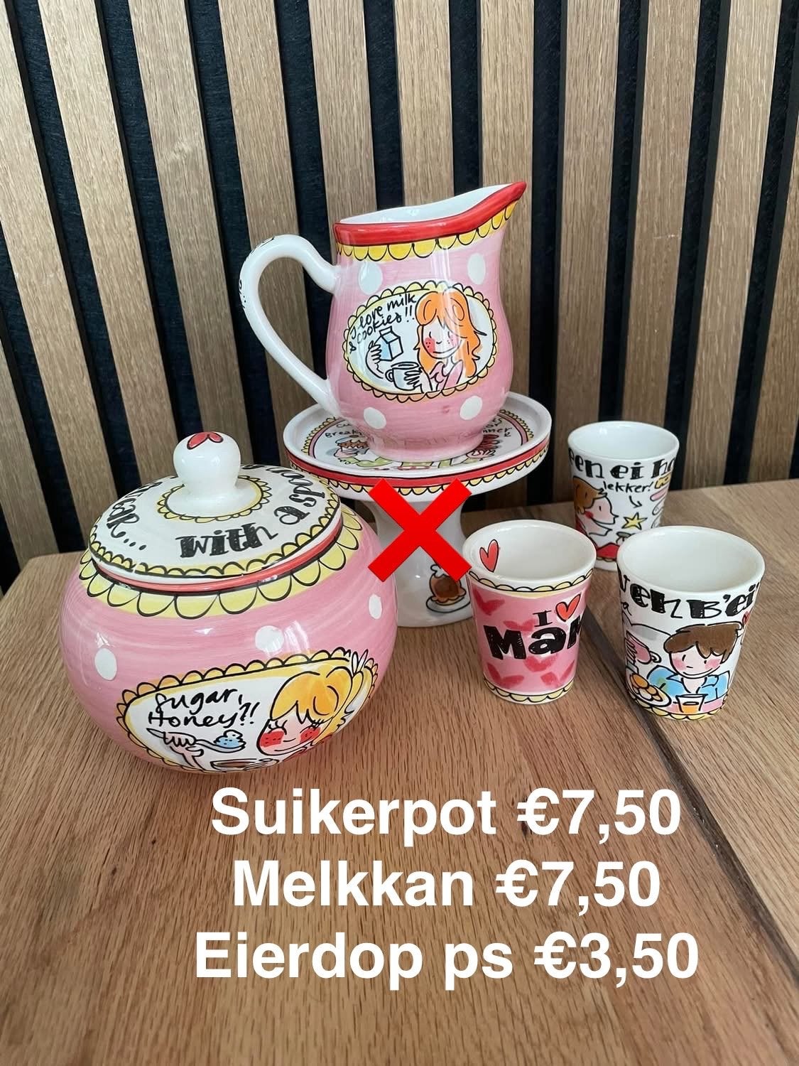 Blond Amsterdam suikerpot, melkkan en eierdopjes, Ophalen, Kan, Gebruikt, Keramiek