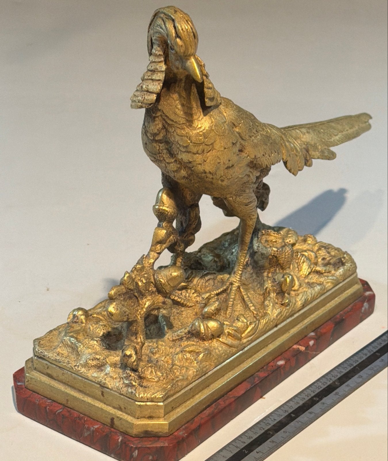 Antieke Fazant Bronzen Beeld, Verguld, 19e Eeuw Frankrijk