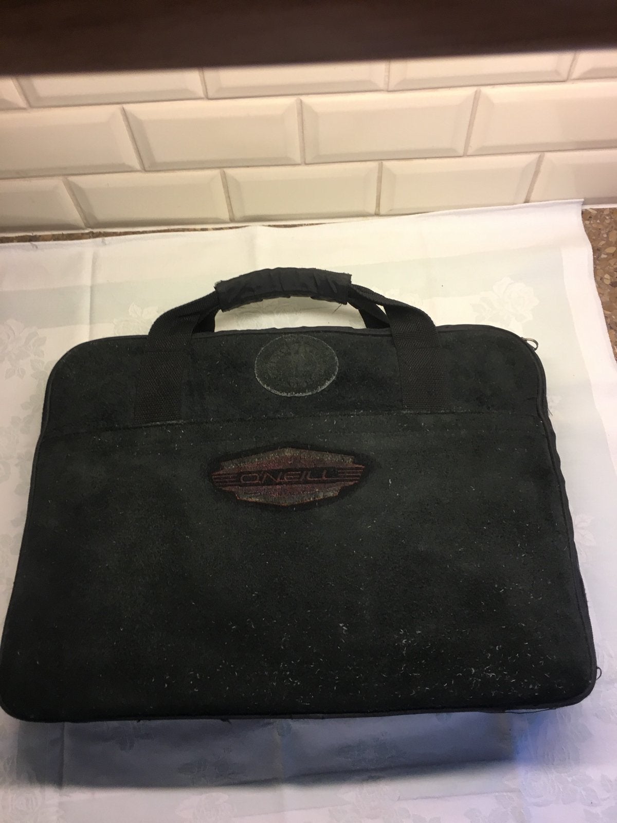 Laptoptas.’O’Neill’ Echt Zwart Suede Leder. 1980-90, Gebruikt, 17 inch of meer, Ophalen of Verzenden, Laptophoes