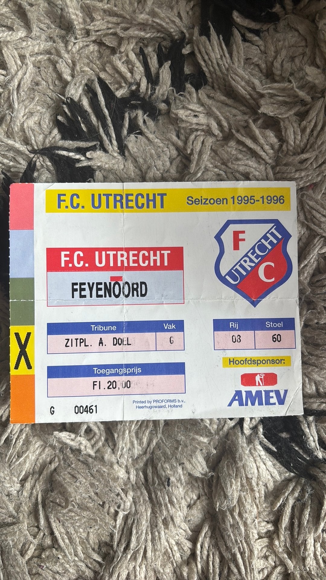 Oud stadionticket feyenoord utrecht 1995-1996, Verzenden, Feyenoord