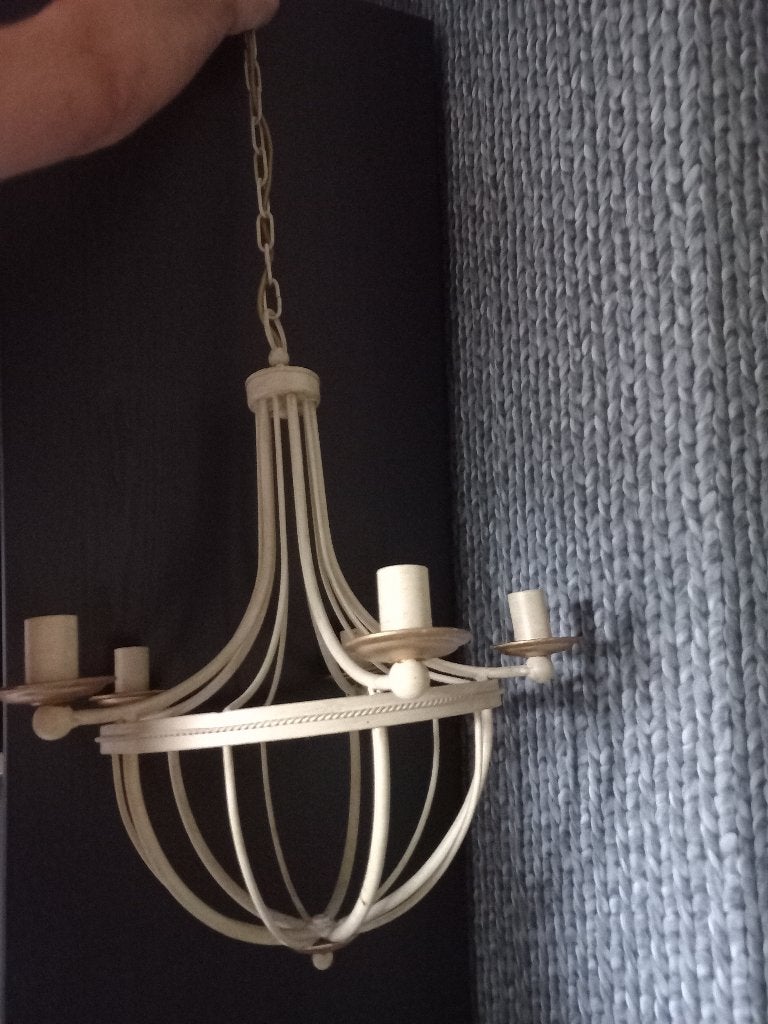 Creme kroonluchter met goudkleurige rozetten, Ophalen, E14 (klein), Zo goed als nieuw, Klassiek landelijk