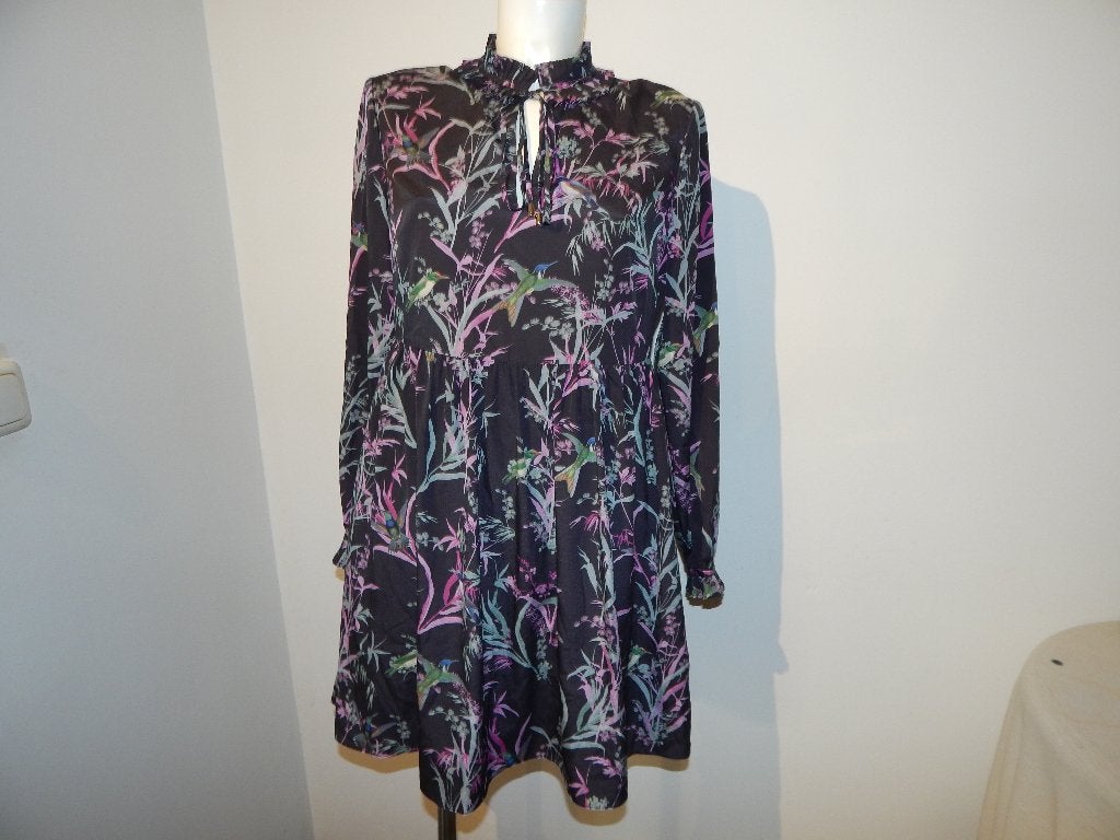 Ted Baker prachtige jurk blad vogel print mooie kleuren M