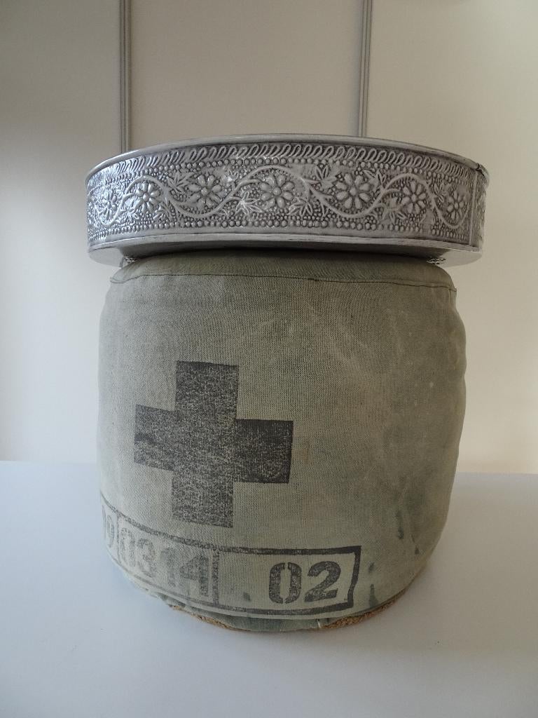 HK Living poef & schaal voetenbank bijzettafel rond, Minder dan 50 cm, Rond, Minder dan 50 cm, Ophalen of Verzenden