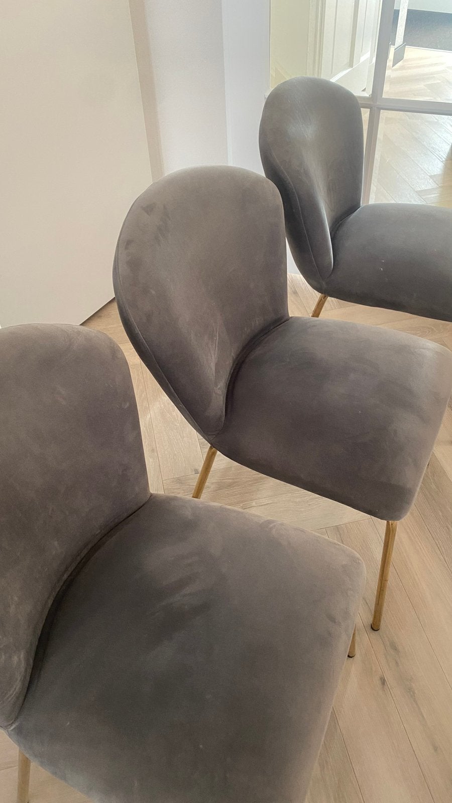 Velours eetkamerstoelen (6 stuks) donkerrgijs, Ophalen, Gebruikt, Hotel chique, Grijs