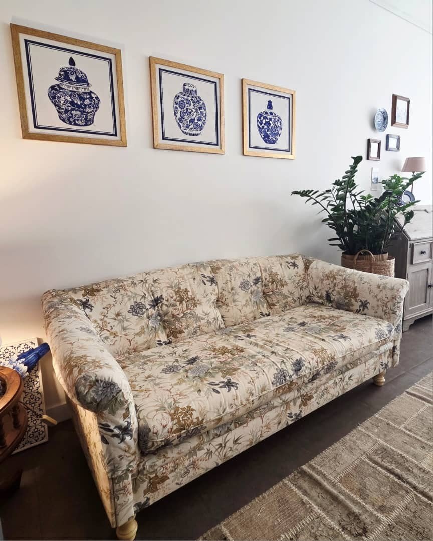 Bloemenprint bank en fauteuil set, Ophalen, Klassiek, Bloemenprint, Tweepersoons, 75 tot 100 cm