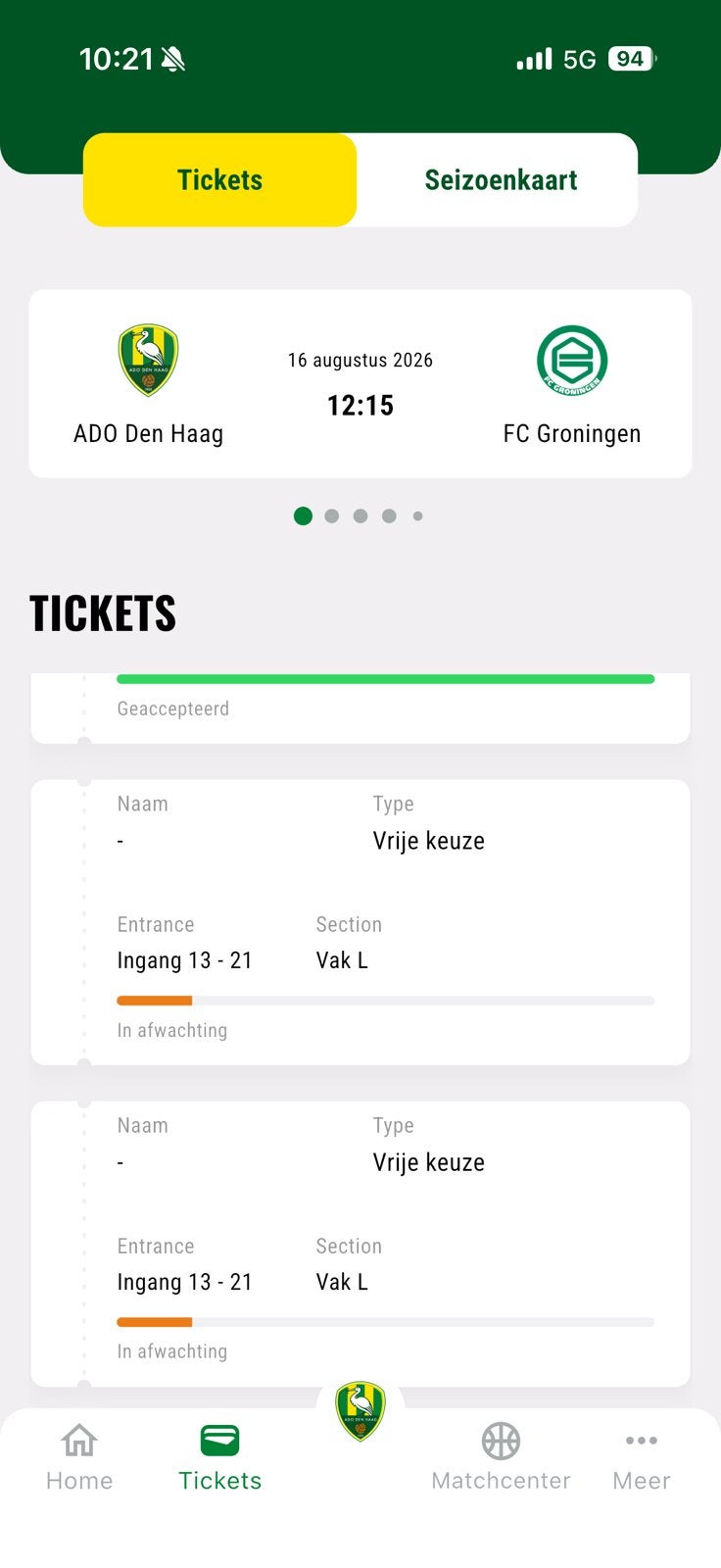1 kaart ADO vs Groningen vak K, Tickets en Kaartjes, Sport | Voetbal, Eén persoon
