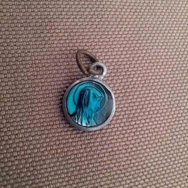 Vintage Maria Medaille Hanger - Zilverkleurig met Blauw, Overige materialen, Gebruikt, Overige voorstellingen, Blauw