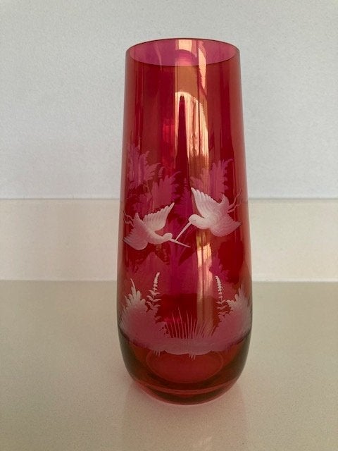 Vintage vaasje cranberry 'flash' glas, Ophalen of Verzenden