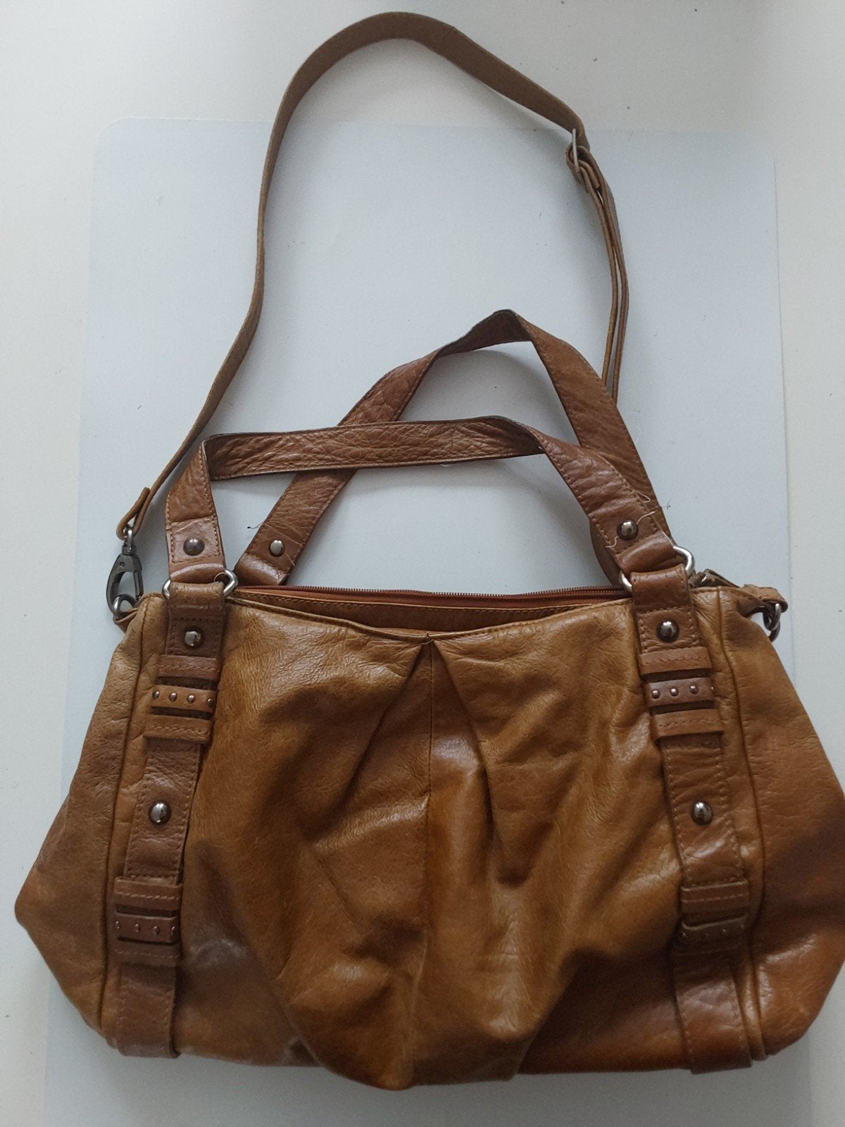 Manfield schoudertas leder 👜, Overige merken, Bruin, Ophalen of Verzenden, Zo goed als nieuw