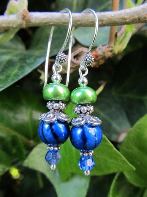 Oorbellen Kitty parels-swarovski kristal zilver, Hangers, Blauw, Nieuw, Zilver