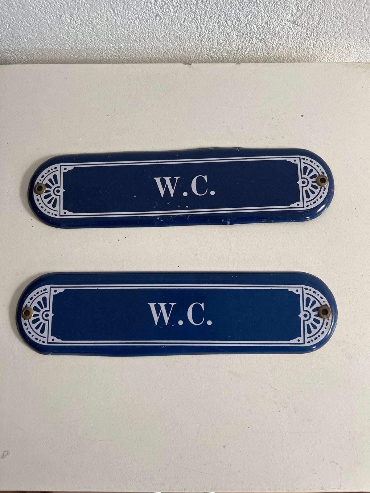 2 WC bordjes - Blauw/Wit - Vintage stijl, Ophalen of Verzenden