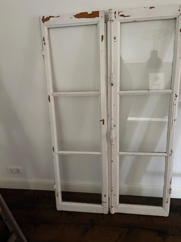 Brocante ramen of luiken. Hoog 158 en breed 97 cm. Wit, Ophalen
