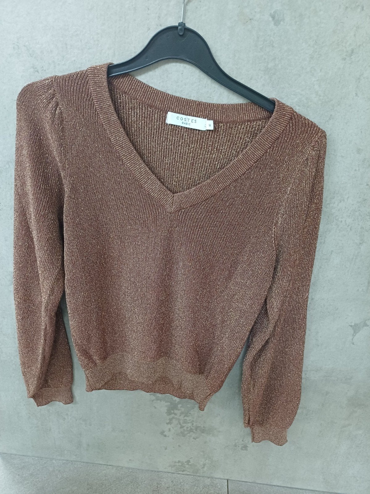Costes Basic trui met V-hals en glitter, maat M, Kleding | Dames, Bruin, Ophalen of Verzenden, Zo goed als nieuw, Costes Basic