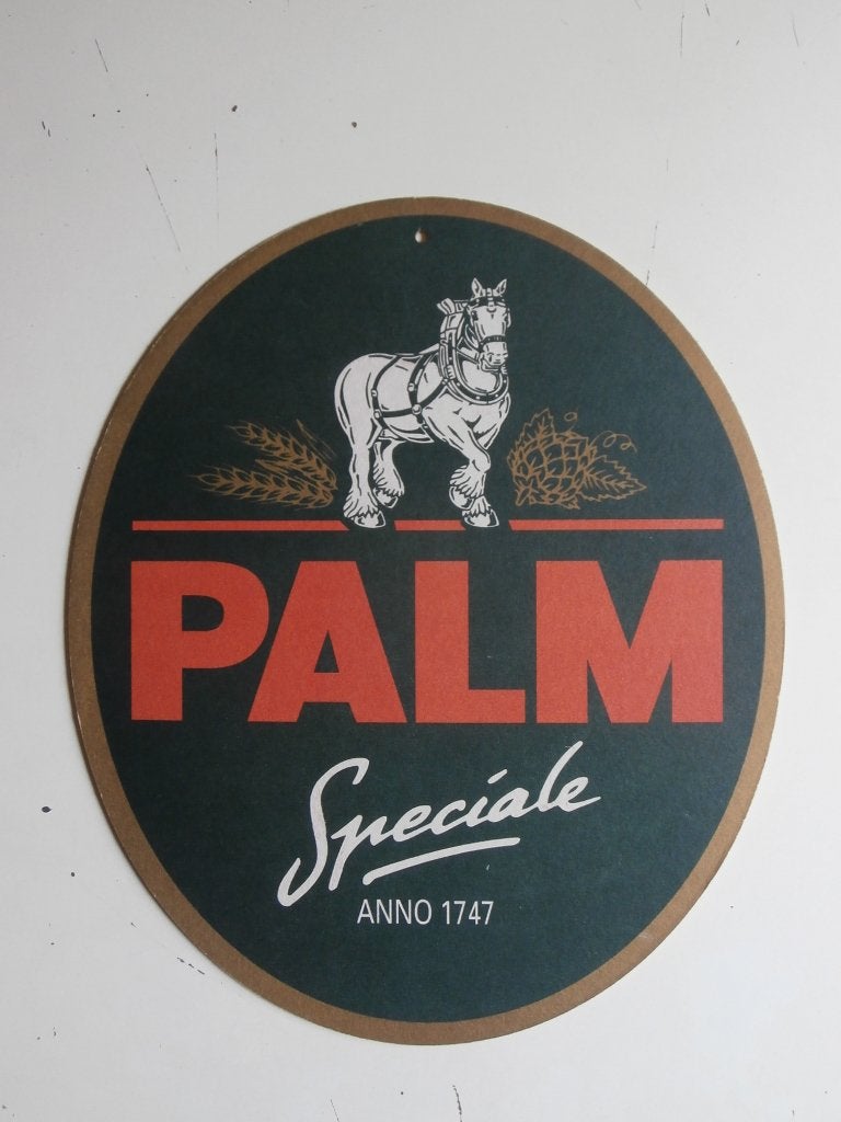 Dubbelzijdig karton bordje Palm bier reclamebord ovaal 32x17, Verzamelen, Ophalen of Verzenden, Gebruikt, Reclamebord, Plaat of Schild