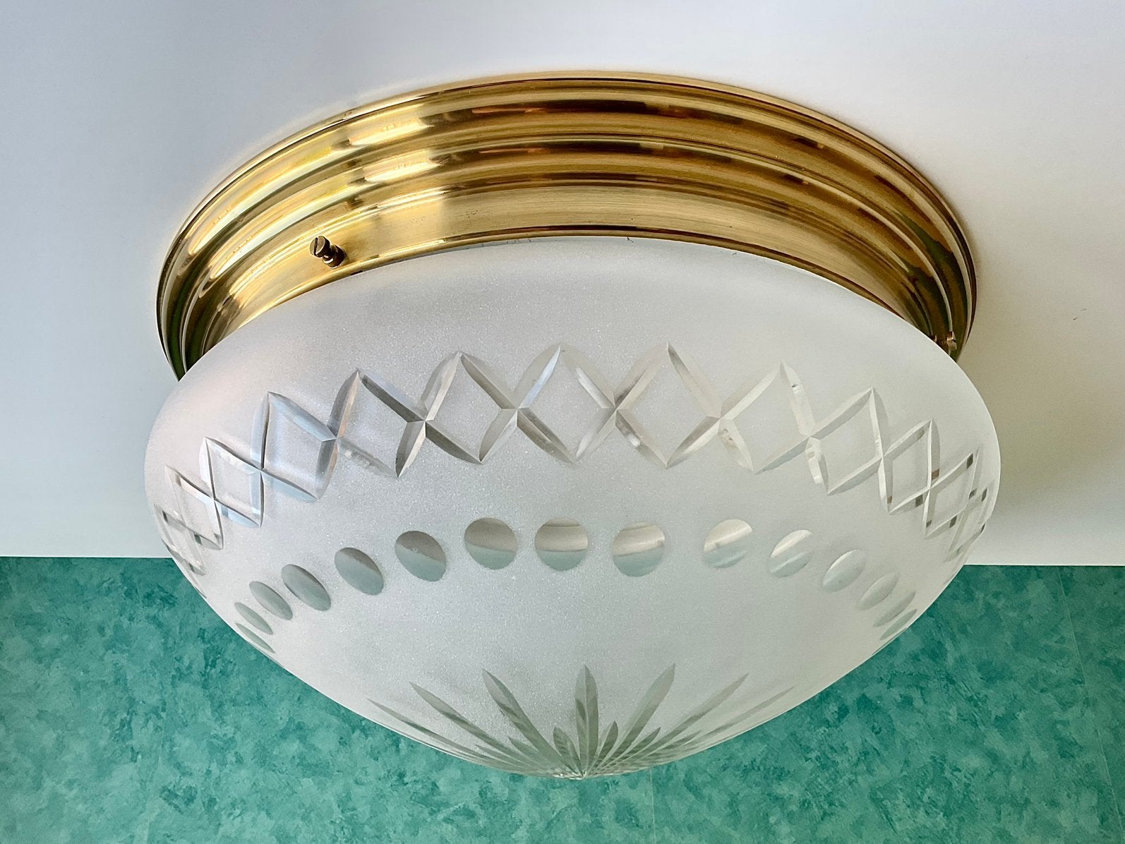 XL Gispen Art Deco Coupe Plafonnière. Ø 41CM, Ophalen of Verzenden, Zo goed als nieuw, Glas