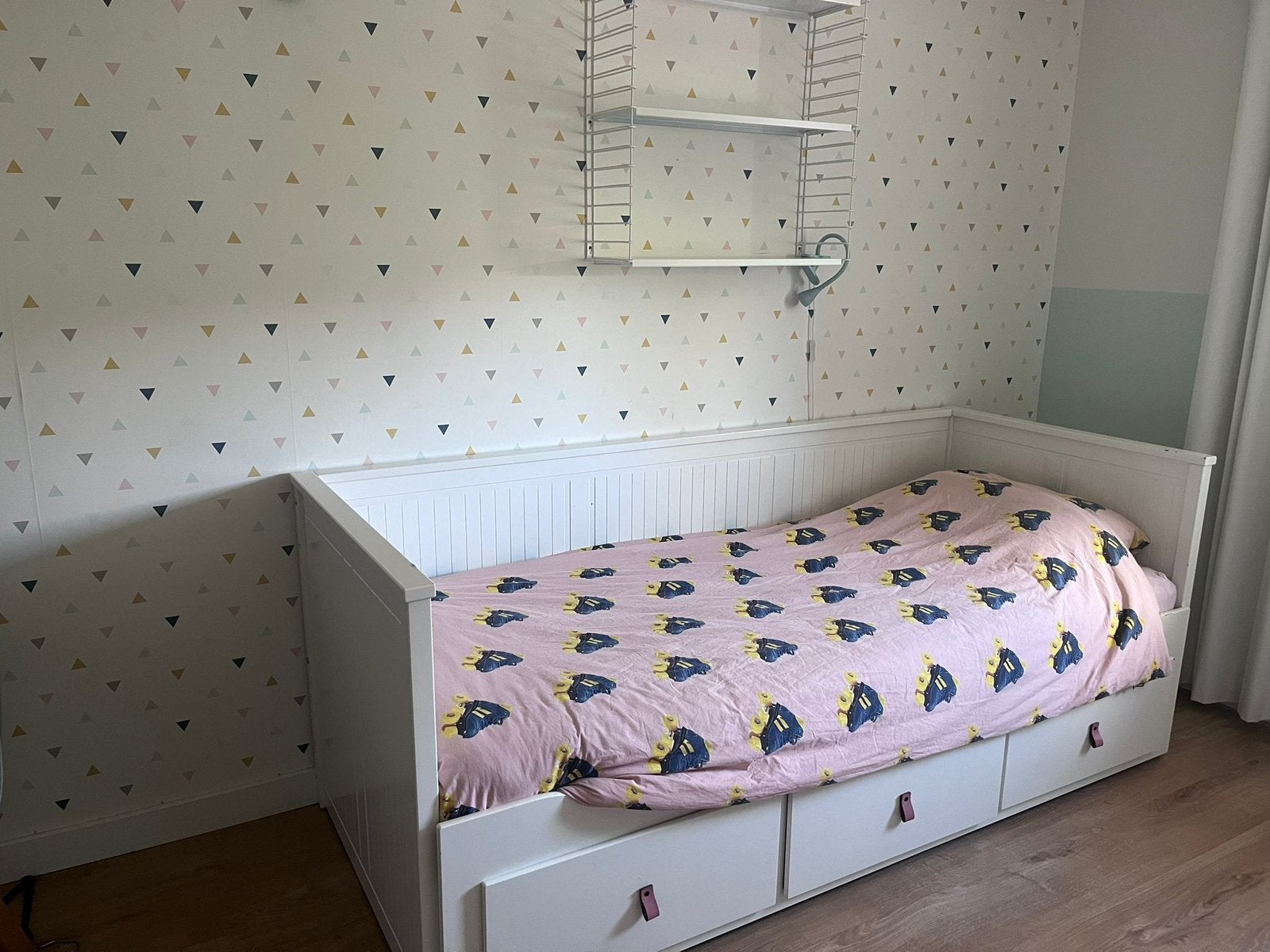 HEMNES Bedbank met 3 lades – Wit – 80x200 cm, Ophalen, Gebruikt, 70 tot 85 cm, Lattenbodem