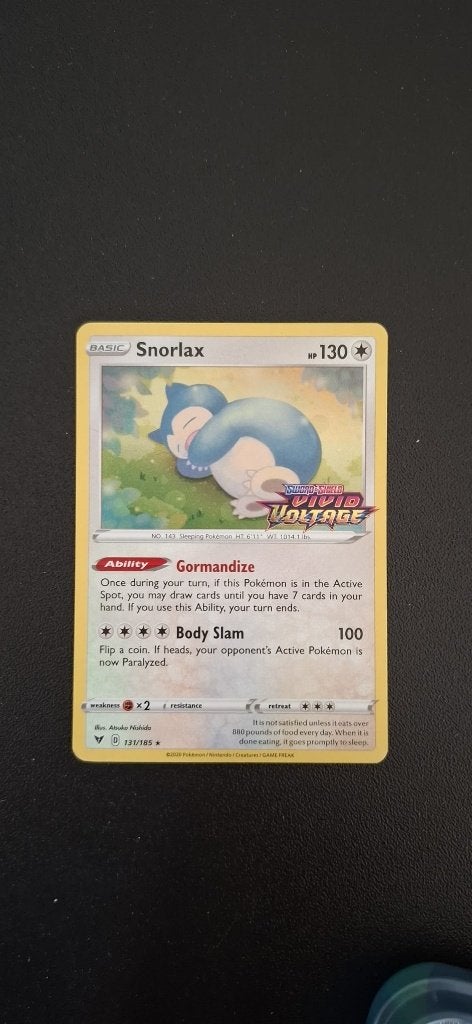 Vivid voltage stamp snorlax pokemon kaart, Ophalen of Verzenden, Zo goed als nieuw, Losse kaart