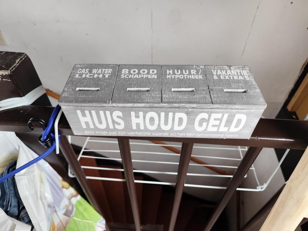 Houte spaarpot met verschillende potjes, Ophalen, Minder dan 50 cm