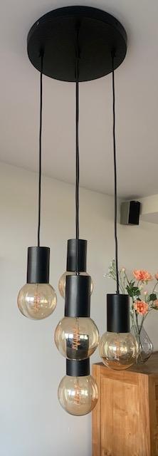 Moderne hanglamp met 5 glazen bollen, zwart, Ophalen, Zo goed als nieuw, Glas