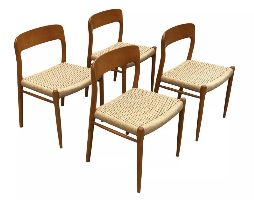 Set van 4 Niels Otto Moller model 75 stoelen deens design, Ophalen, Gebruikt, Bruin, Moller