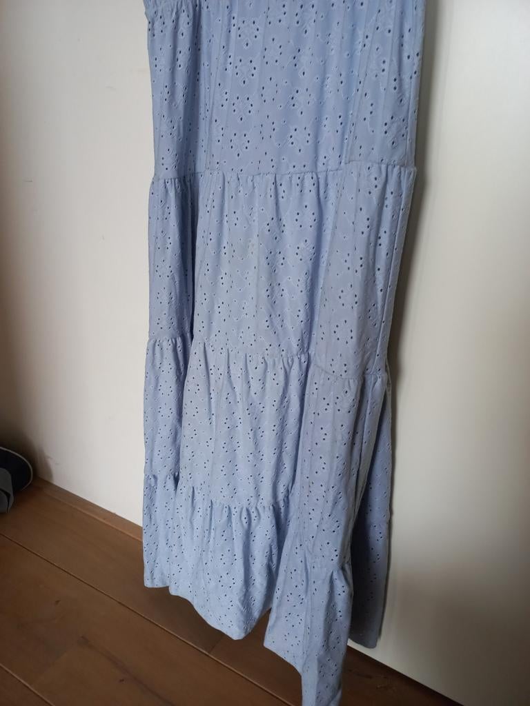 Leuke lichtblauwe strokenrok, Kleding | Dames, Rokken, Ophalen of Verzenden, Zo goed als nieuw, Maat 38/40 (M), Boven de knie