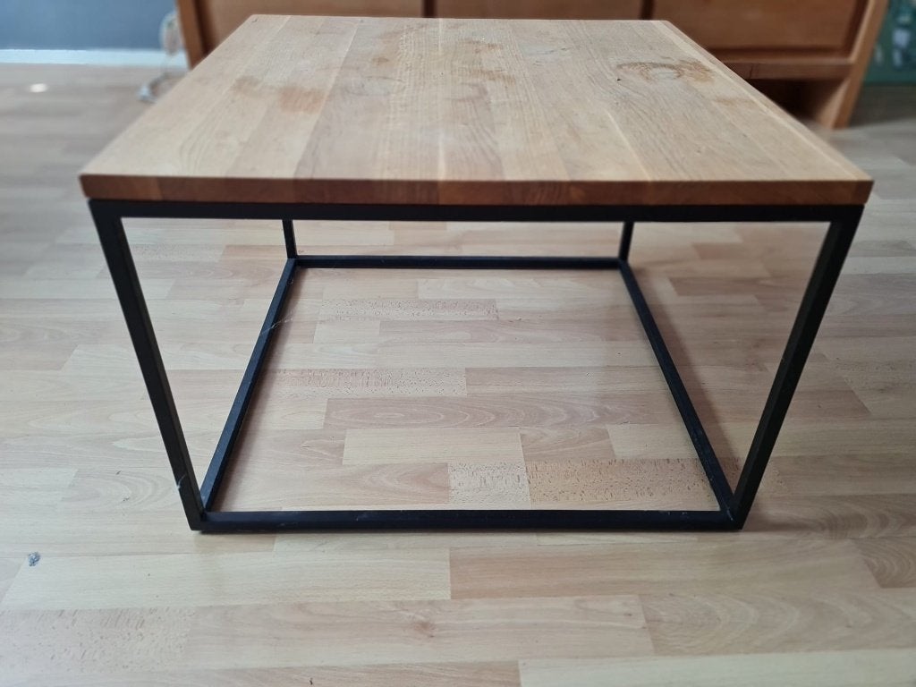 Salontafel, bijzettafel teak en metaal, Ophalen, Gebruikt, 50 tot 100 cm, Teakhout