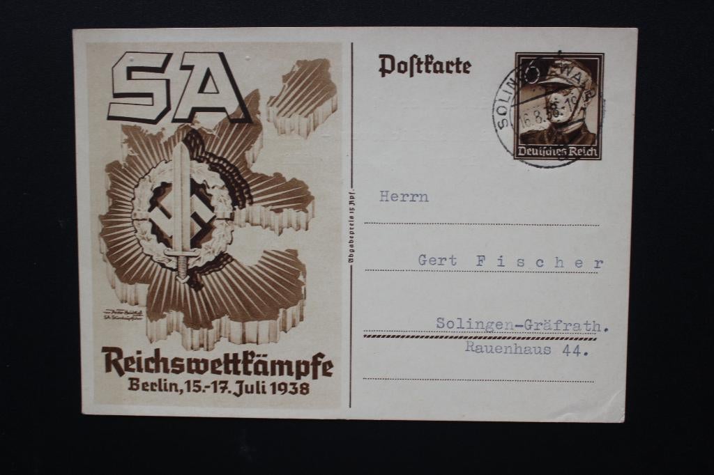 1937 DUITSE RIJK PROPAGANDAKAART SA REICHSWETTKÄMPFE BERLIJN, Verzamelen, Ophalen of Verzenden, 1920 tot 1940, Gelopen, Duitsland