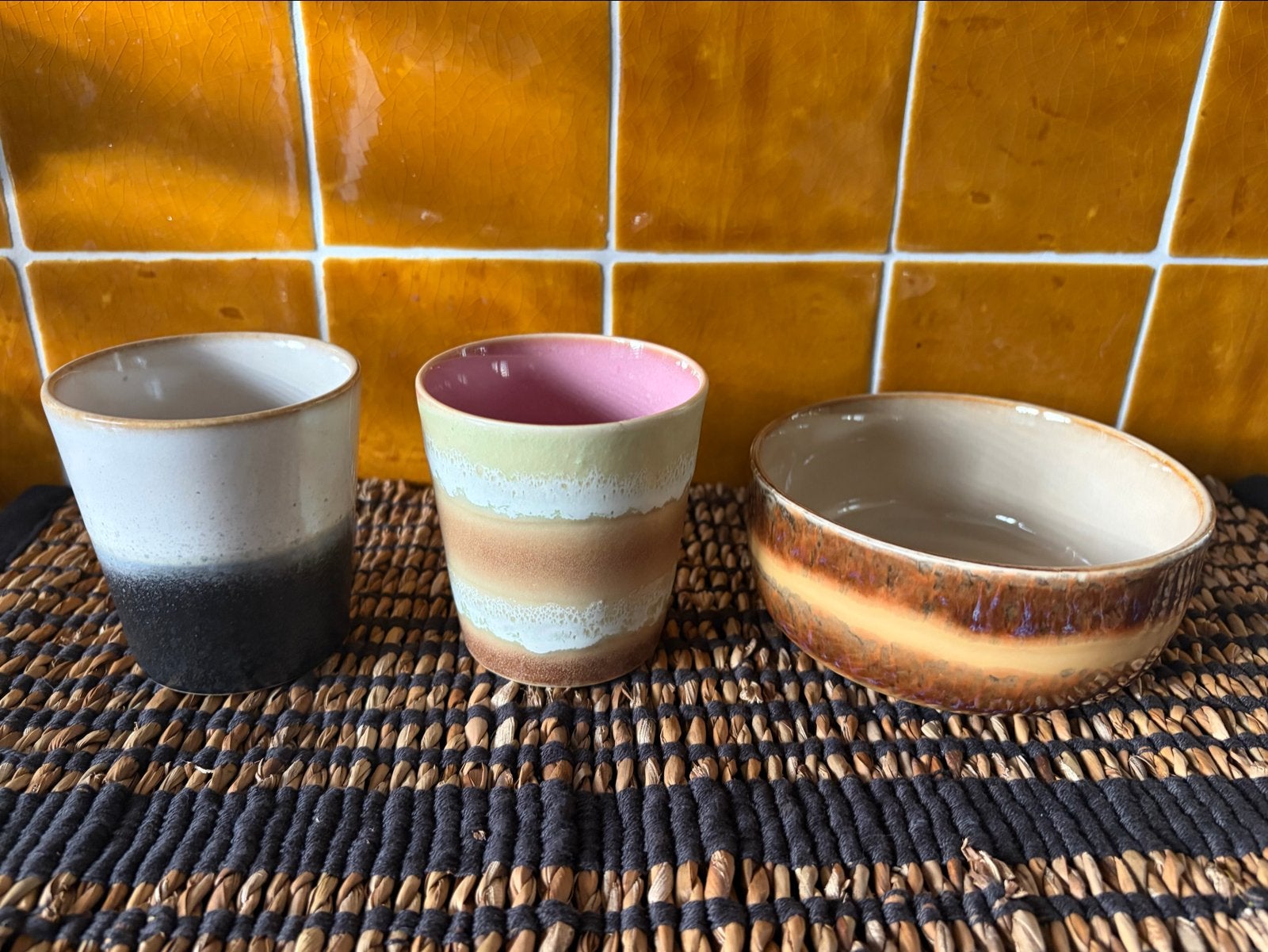 HKliving 70's Keramiek Mokken en Kom, Overige merken, Verzenden, Keramiek, Vintage