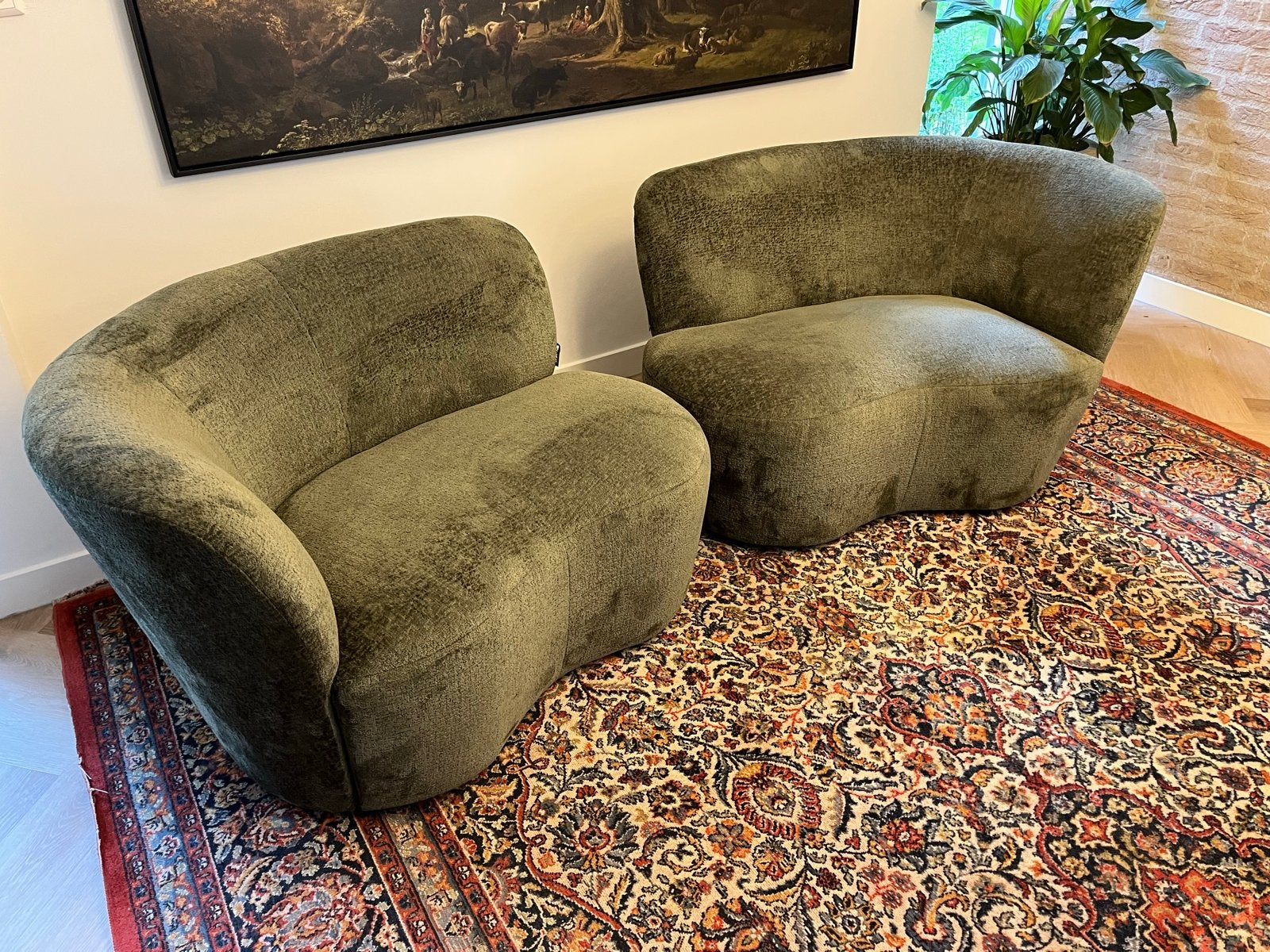 WOOOD fauteuil Stone warmgroen (aantal maanden oud)(2 stuks), Huis en Inrichting, Fauteuils, Ophalen, 75 tot 100 cm, Zo goed als nieuw