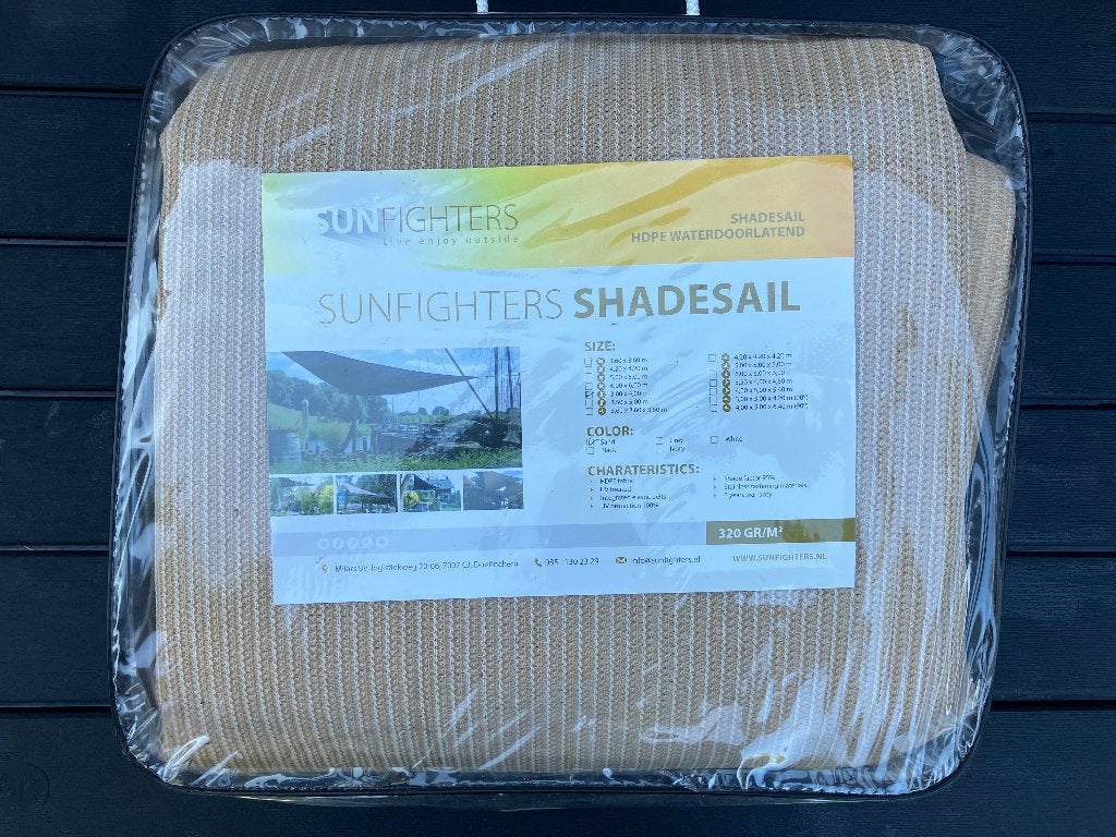 Sunfighters shadesail schaduwdoek zandkleur, 3 x 4m, Ophalen of Verzenden, Zo goed als nieuw