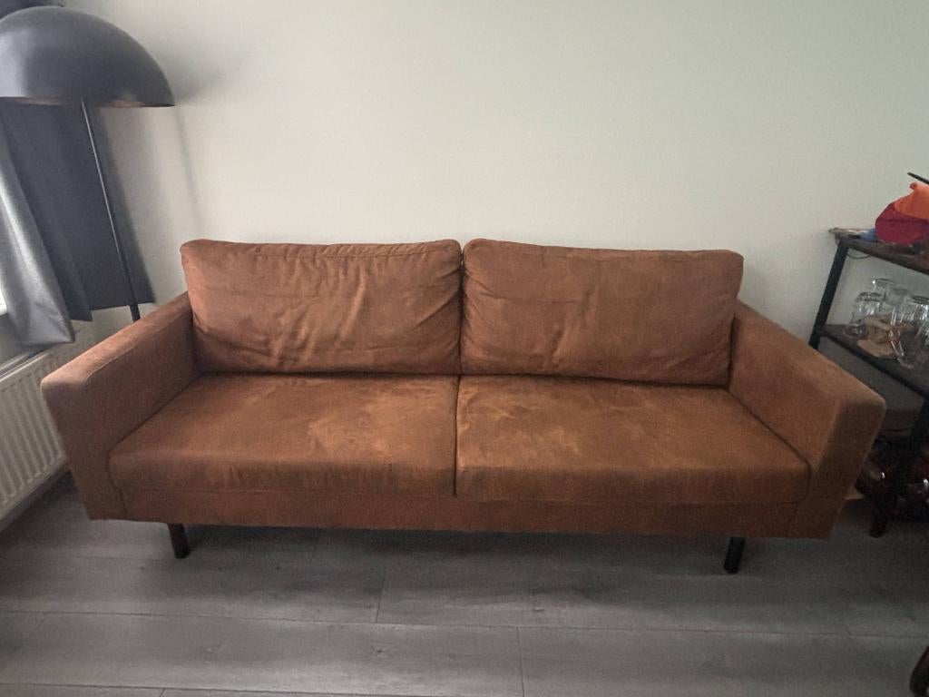 Bank cognac 2.5 zits, Ophalen, Overige materialen, Lederlook cognac, Driepersoons