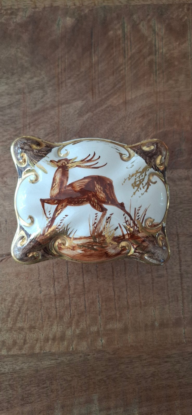 Vintage Hubert Bequet Quaregnon Bonbonnière met Hert, Ophalen of Verzenden
