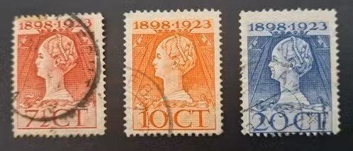 Nederland 1923 - nvph 123-124-125  - Regeringsjubileum, Ophalen of Verzenden, T/m 1940, Gestempeld