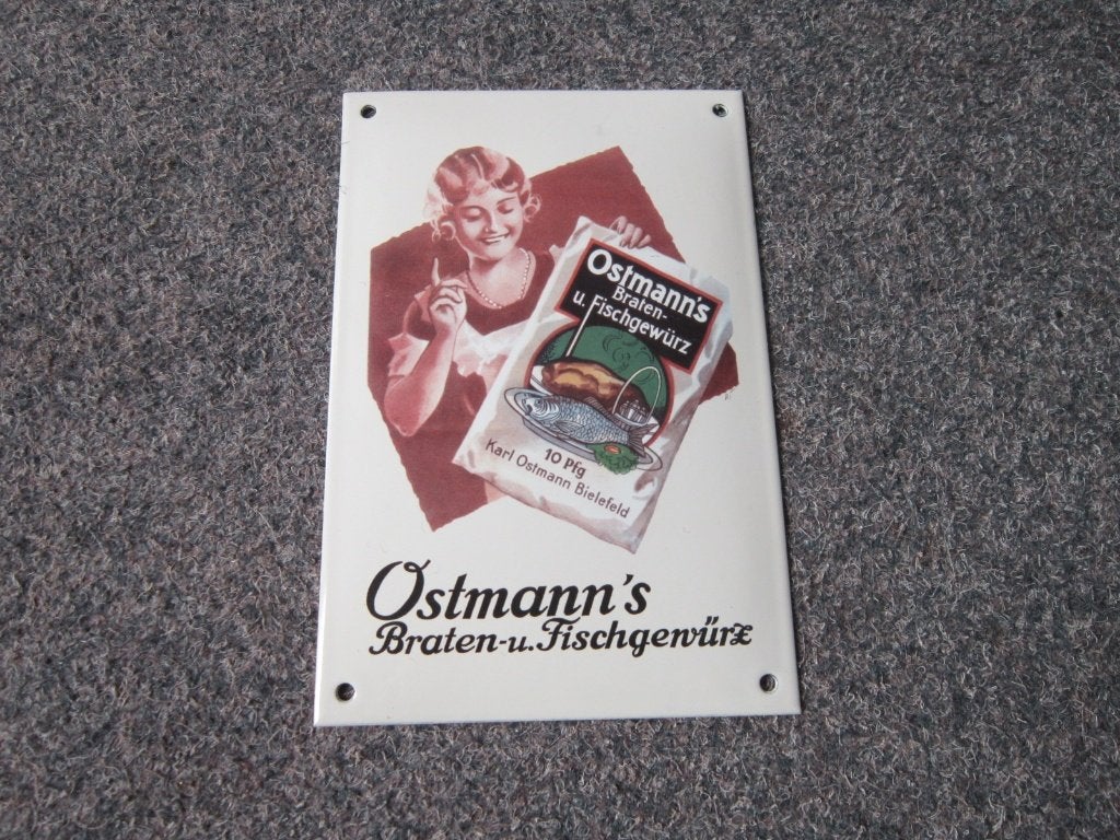 OSTMANNS EMAILLE RECLAMEBORD, Ophalen, Zo goed als nieuw, Reclamebord