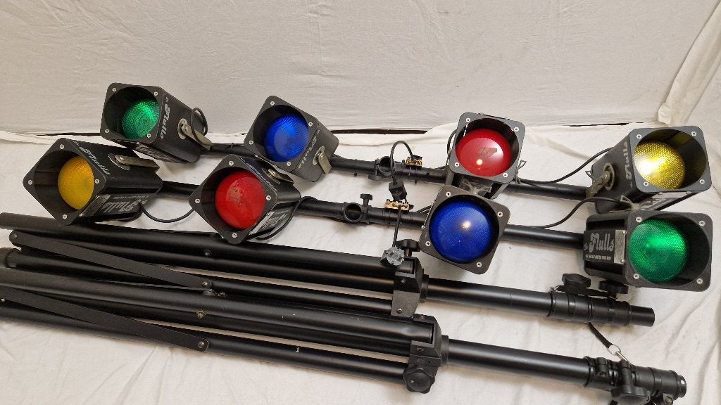 Retro PAR38 discoverlichting 8x op statief Microspot junior, Ophalen, Zo goed als nieuw, Licht, Kleur
